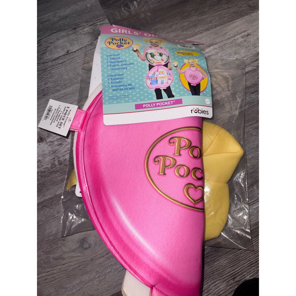 Rubies Polly Pocket Girls Costume 3 Piece Set Pink Tabard Headpiece One Size NEW